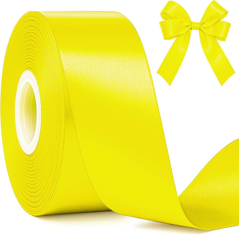 Fullive 1 1/2 Inch Ribbon for Gift Wrapping, 30 Yards Lemon Yellow Ribbons for Crafts, Polyester Satin Ribbon for Birthday Holiday Christmas Decorations DIY Bows Wrapping Bouquet Floral Arrangements - Image 1